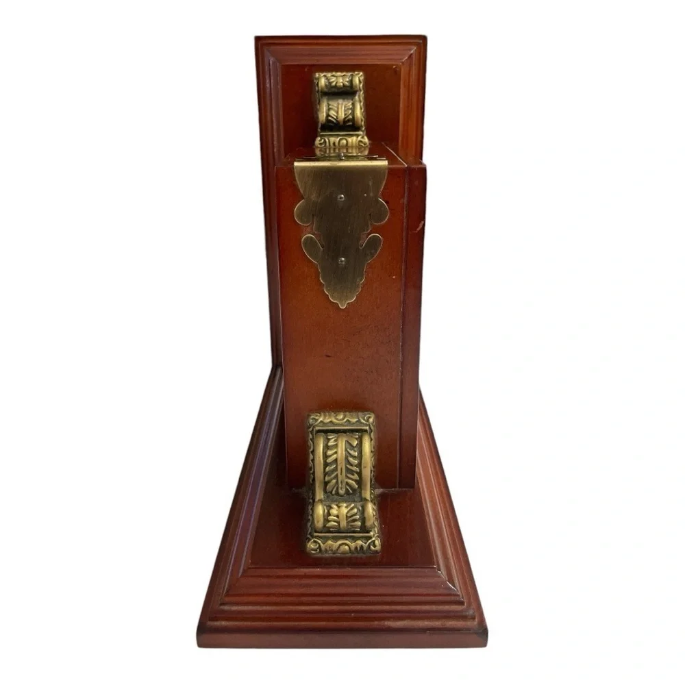2004 Bombay Company Cherry Wood Bookend Quartz Clock Working Heavy 14 Lb
